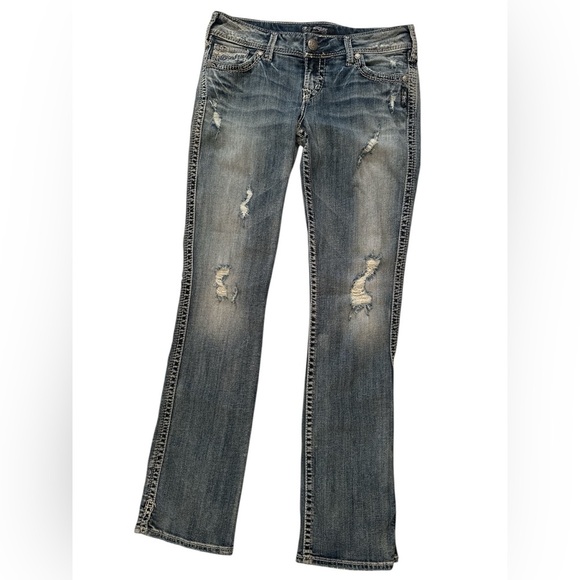 EUC Silver Jeans McKenzie Flap Bootcut  Distressed Embroidery Pocket Sz 29/L32 - Picture 1 of 9